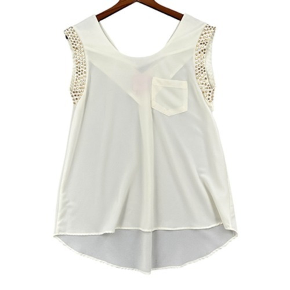 Romeo & Juliet Couture Top Sleeveless Embellished Ivory Pocket Casual Medium‎